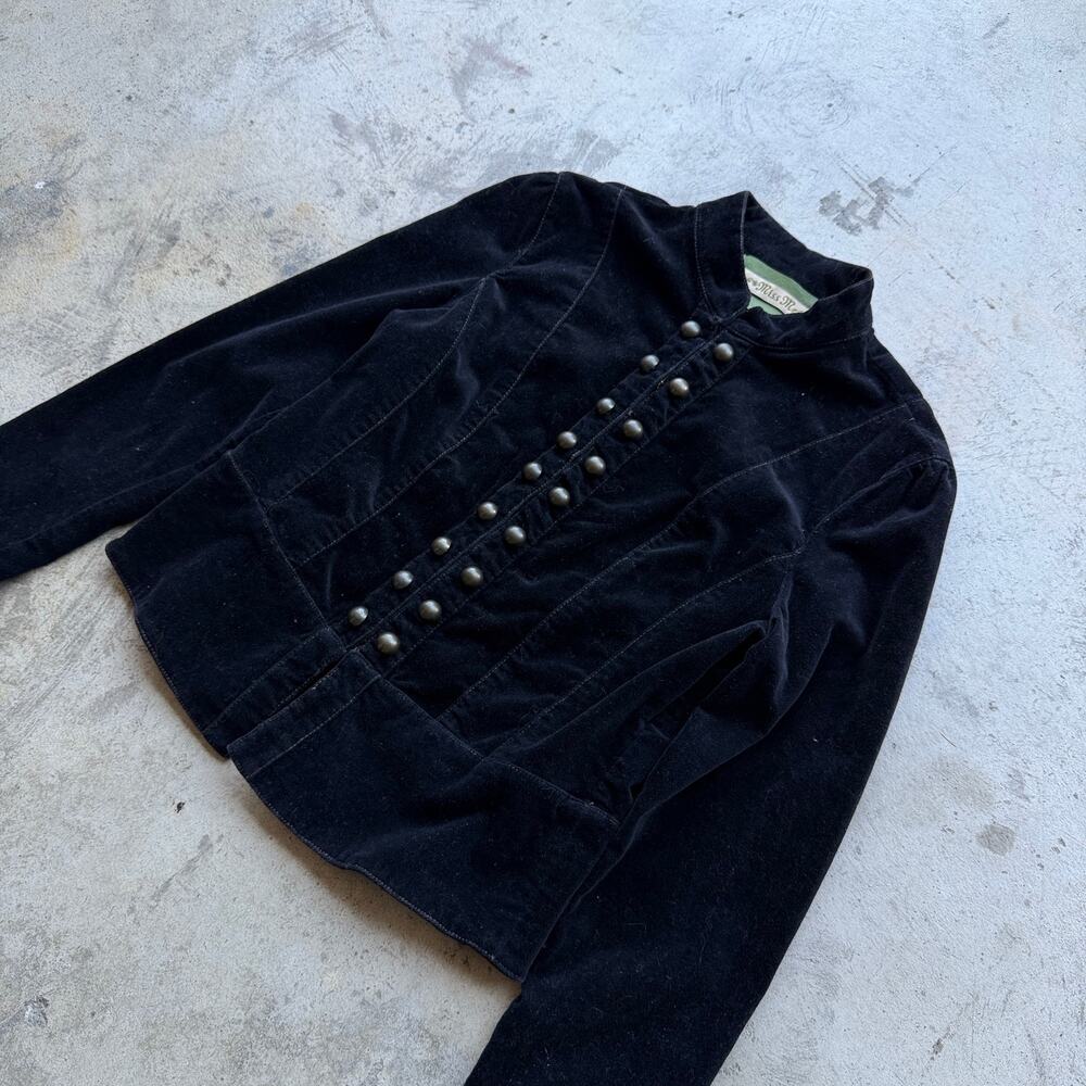 Vintage Y2K Miss Me Black Velvet Military Jacket Cropped - Picture 4 of 7